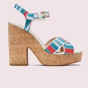 Kate Spade Grace Striped Raffia Platform Multicolor Striped Sandals - Sz 7.5